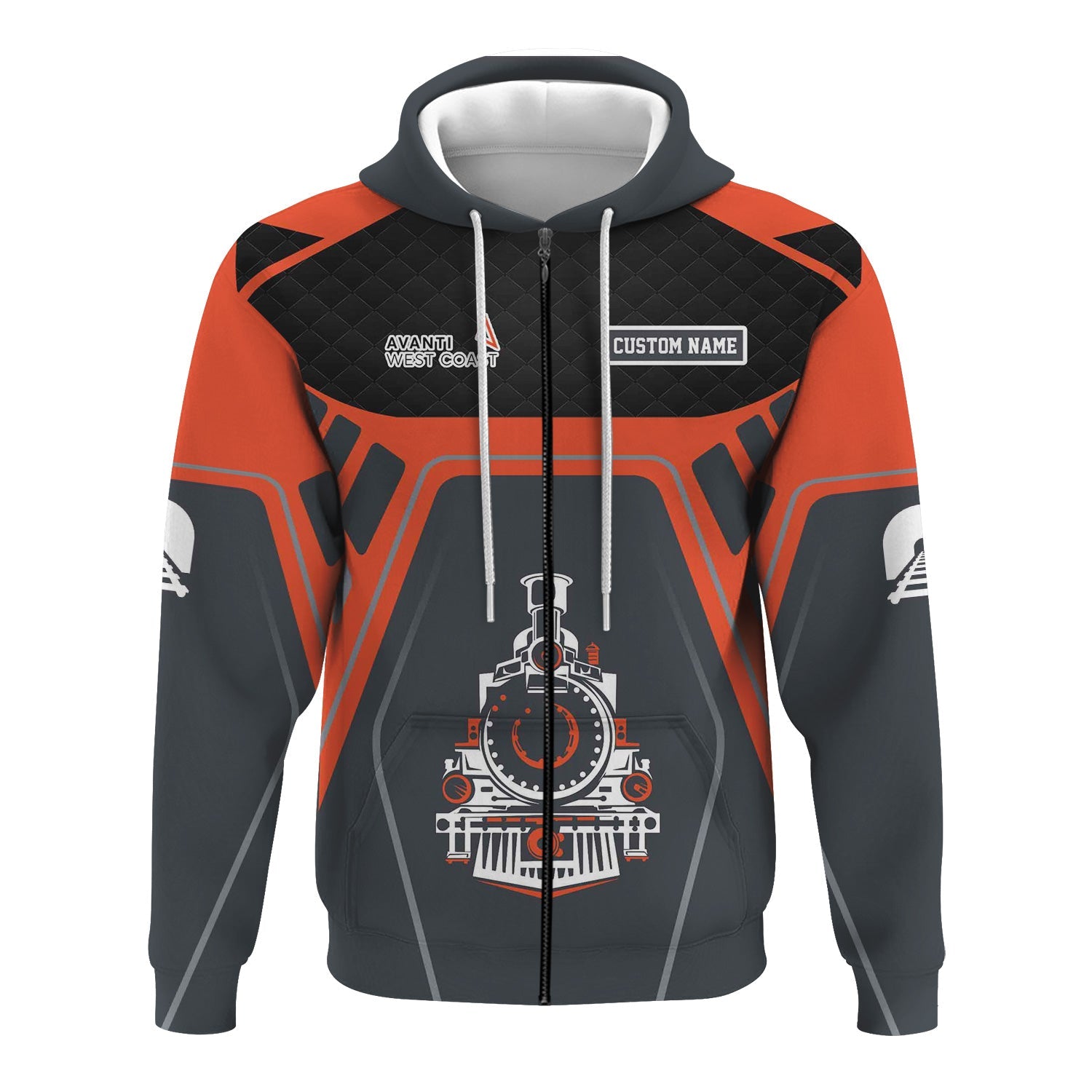 Railspirit Personalized Avanti West Coast Hoodie Steam Locomotive Engine Graphic Train Zip Up Hoodie All Over Print