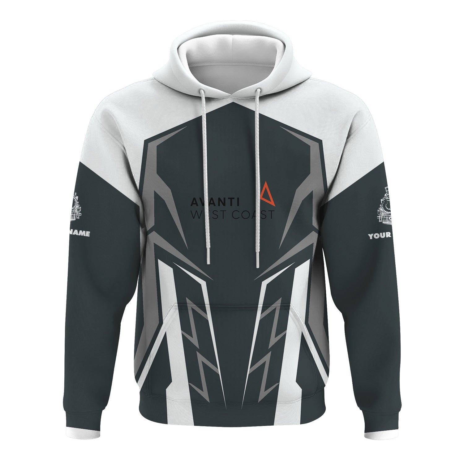Railspirit Personalized Avanti West Coast Hoodie Futuristic Design with Custom Job Train Zip Up Hoodie