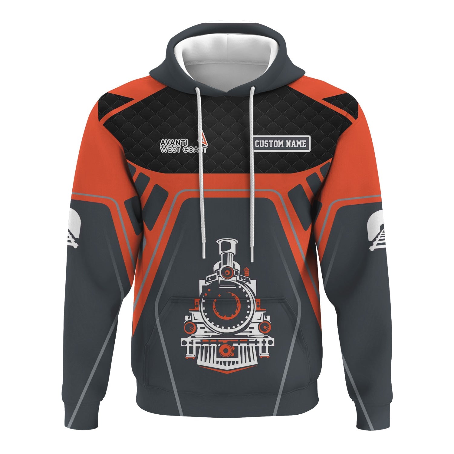 Railspirit Personalized Avanti West Coast Hoodie Steam Locomotive Engine Graphic Train Zip Up Hoodie All Over Print