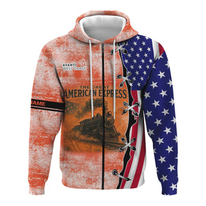 Railspirit Personalized Avanti West Coast Hoodie Retro American Express Train With USA Flag Zip Up Hoodie
