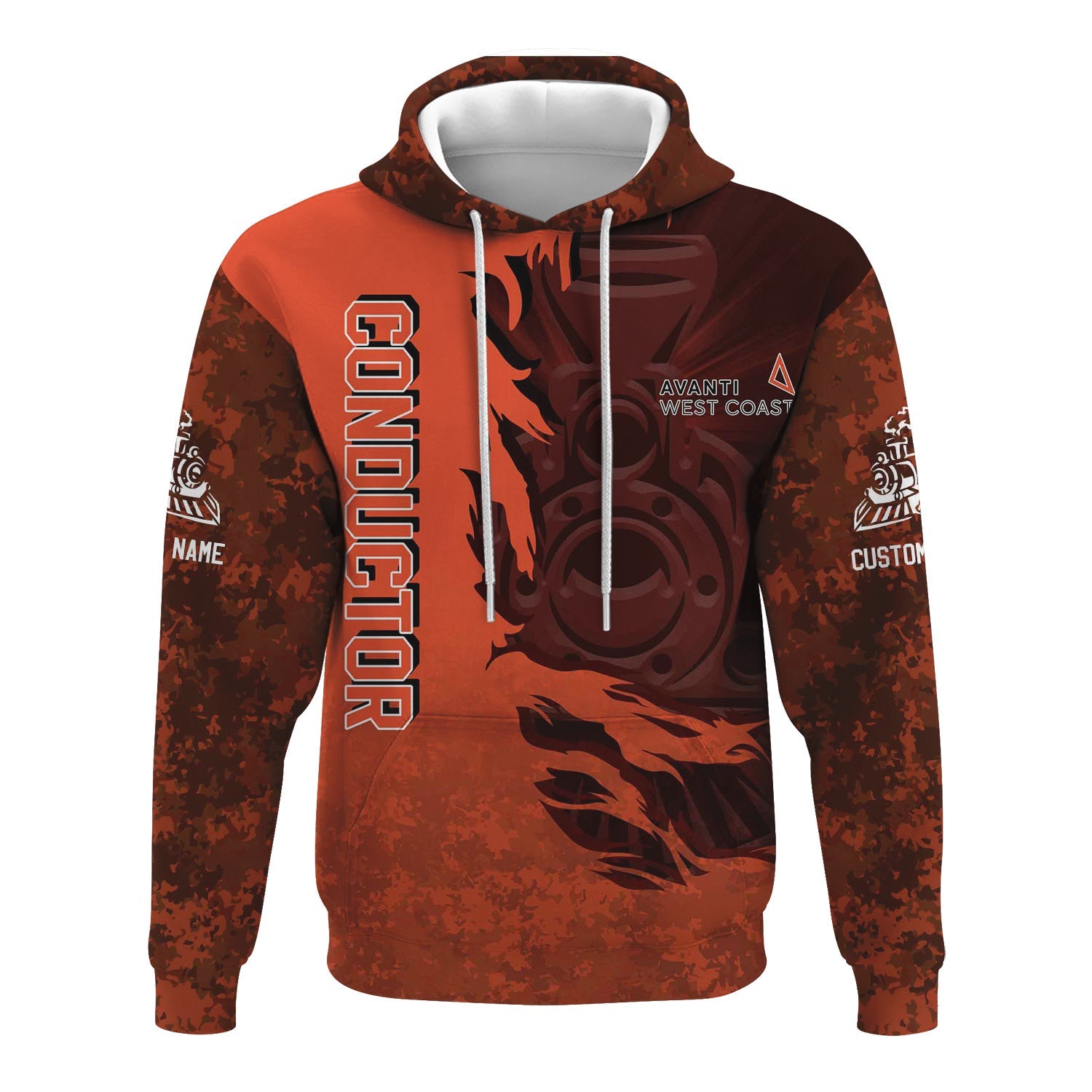 Railspirit Personalized Avanti West Coast Hoodie Blazing Style with Custom Position Train Zip Up Hoodie
