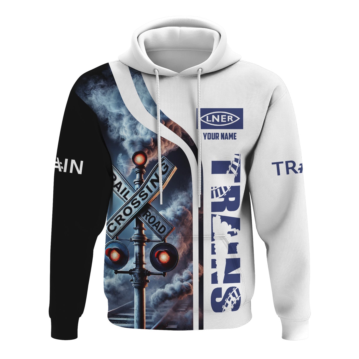 Railspirit Custom Name London and North Eastern Railway Hoodie Railroad Crossing Sign Printed Zip Hoodie