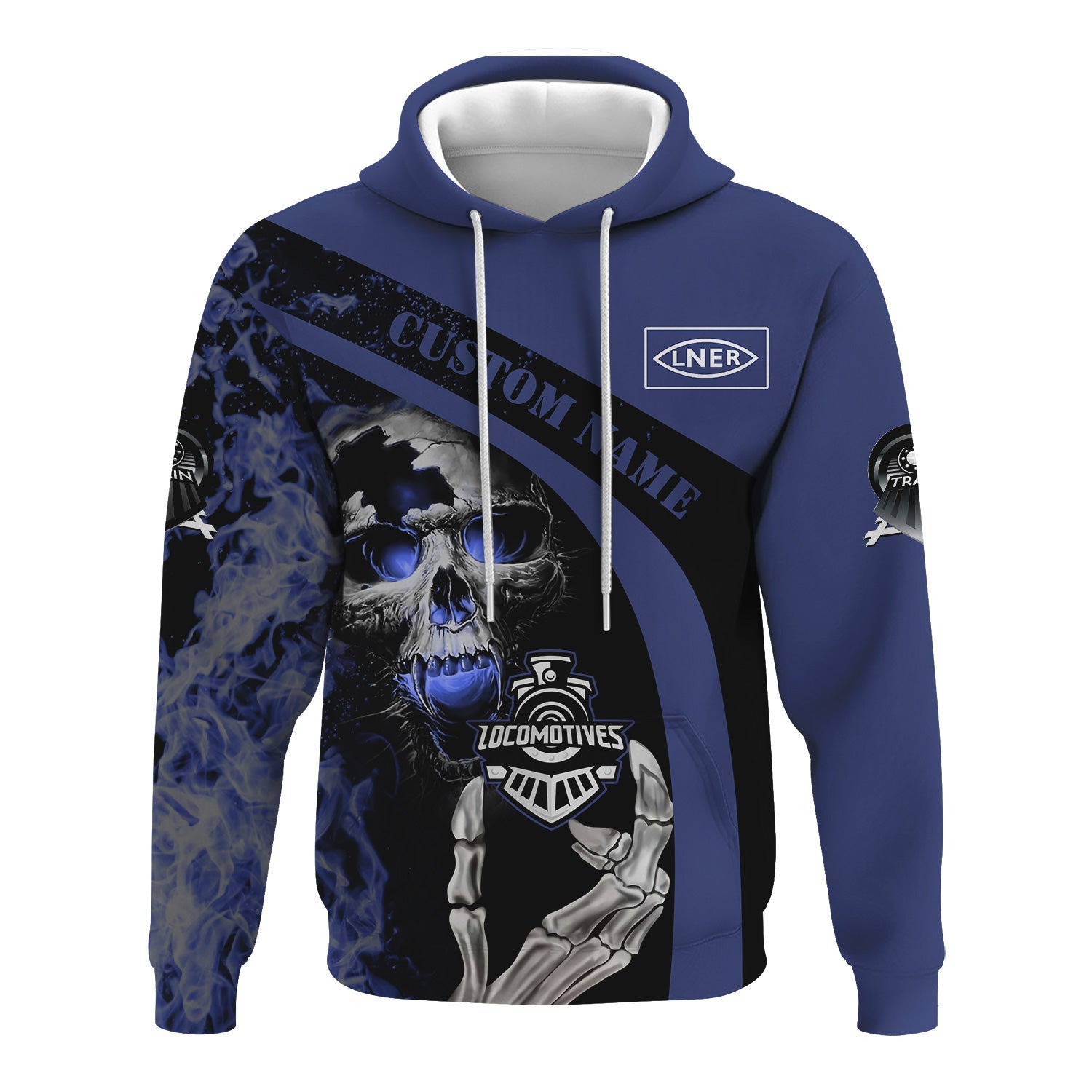 Railspirit Personalized London and North Eastern Railway Hoodie Flame Skull Design Train Zip Up Hoodie for Locomotive Fans