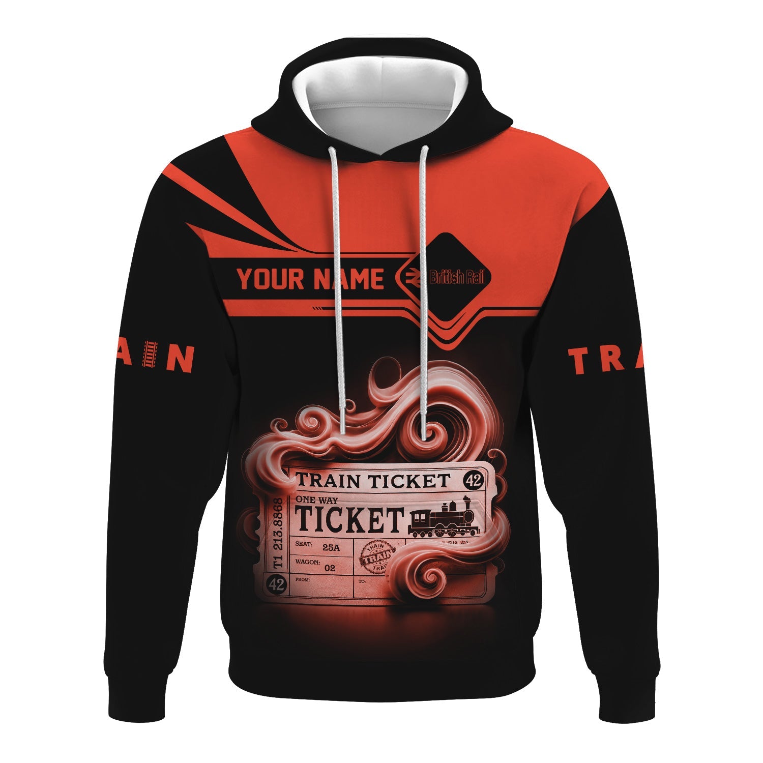 Railspirit Custom Name British Railway Hoodie Train Ticket Printed Zip Hoodie