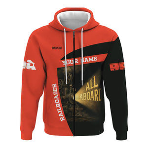 Railspirit Personalized British Railway Hoodie All Aboard Steam Train Movie Projector Style Zip Up Hoodie