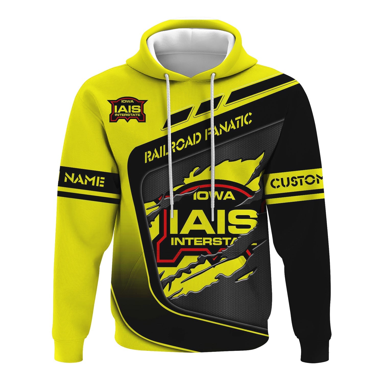 Railspirit Personalized Iowa Interstate Railroad Hoodie Ripped Texture Style IAIS Train Zip Up Hoodie For Railroad Fanatic
