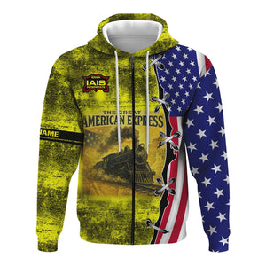 Railspirit Personalized Iowa Interstate Railroad Hoodie Retro American Express Train With USA Flag IAIS Zip Up Hoodie