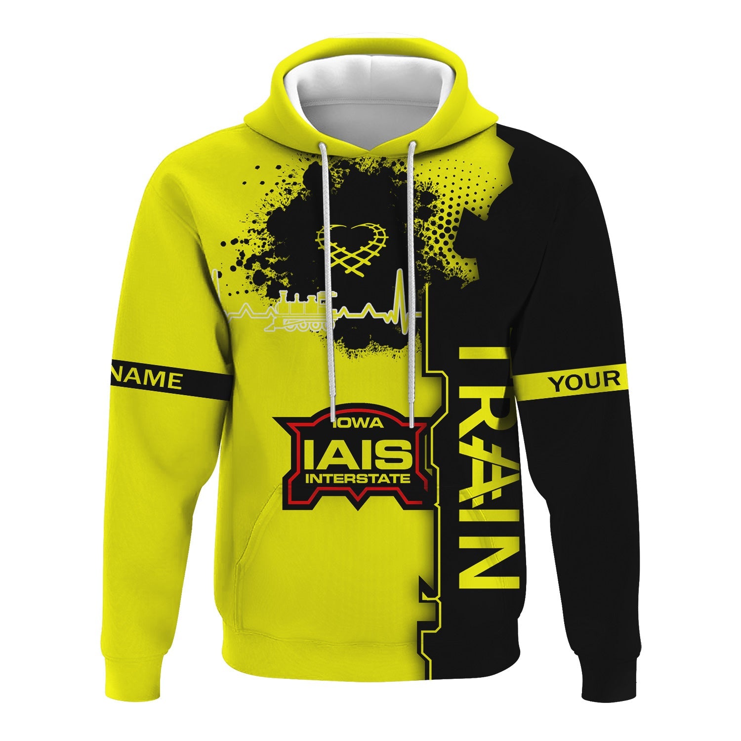 Railspirit Personalized Iowa Interstate Railroad Hoodie Engine Heartbeat and Track Love Style IAIS Zip Up Hoodie Gift Idea For Train Lovers