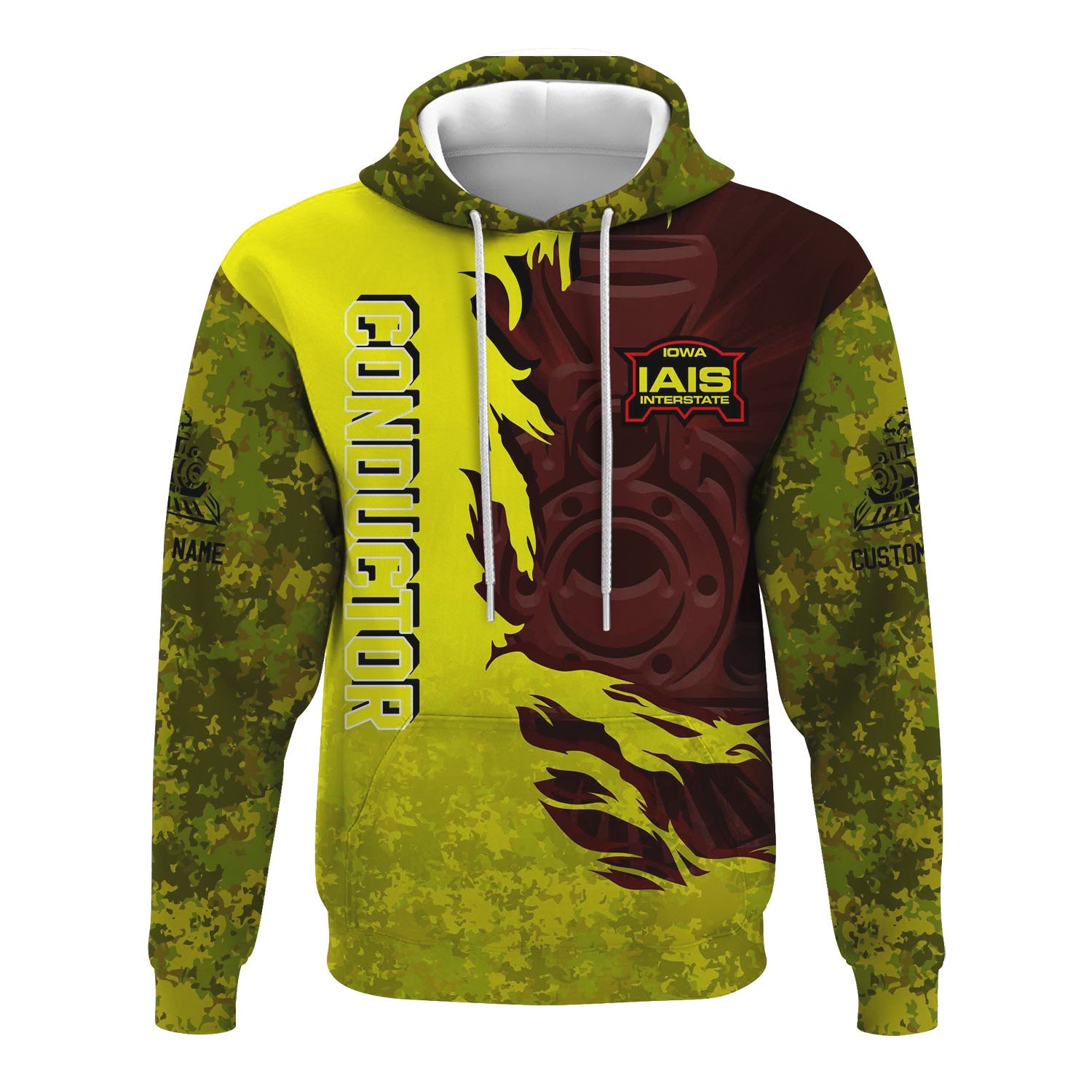 Railspirit Personalized Iowa Interstate Railroad Hoodie Blazing Style with Custom Position IAIS Train Zip Up Hoodie