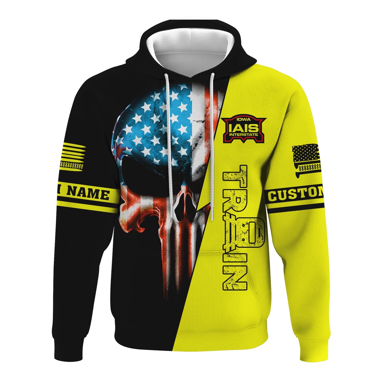 Railspirit Personalized Iowa Interstate Railroad Hoodie Train Skull American Flag IAIS Zip Up Hoodie All Over Print
