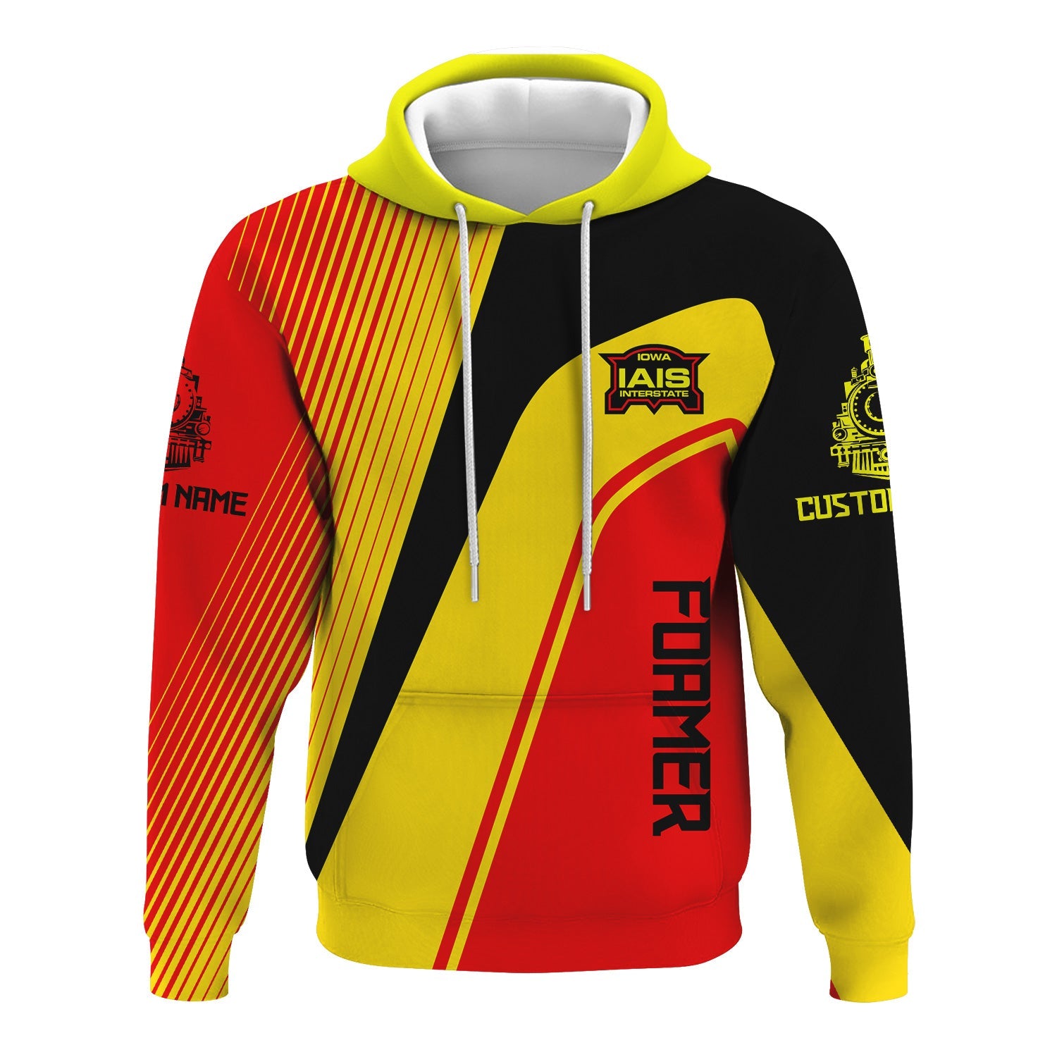 Railspirit Personalized Iowa Interstate Railroad Hoodie Vibrant Striking Style IAIS Zip Up Hoodie For Rail Enthusiasts