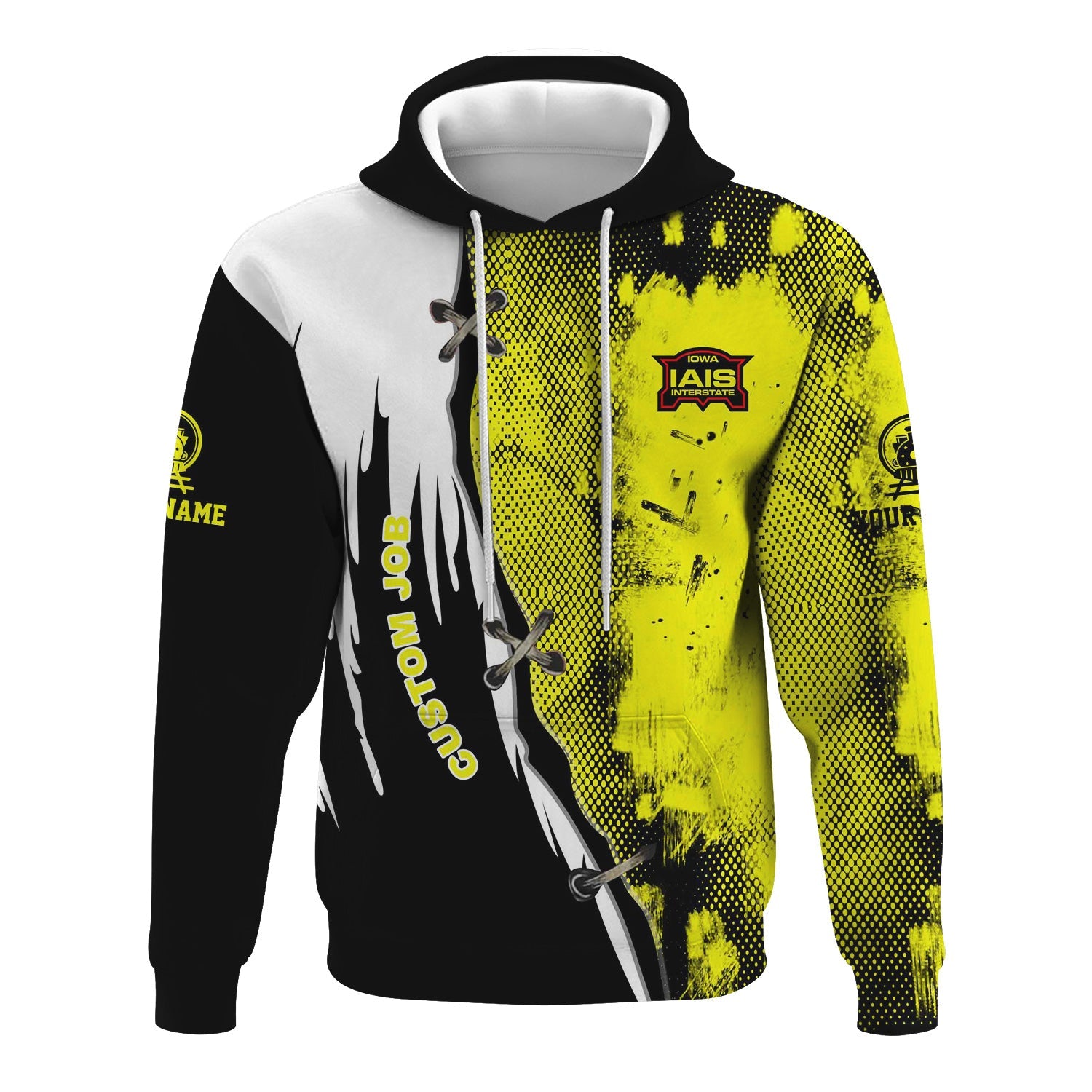 Railspirit Personalized Iowa Interstate Railroad Hoodie Retro Stitches Design with Custom Position IAIS Train Zip Up Hoodie