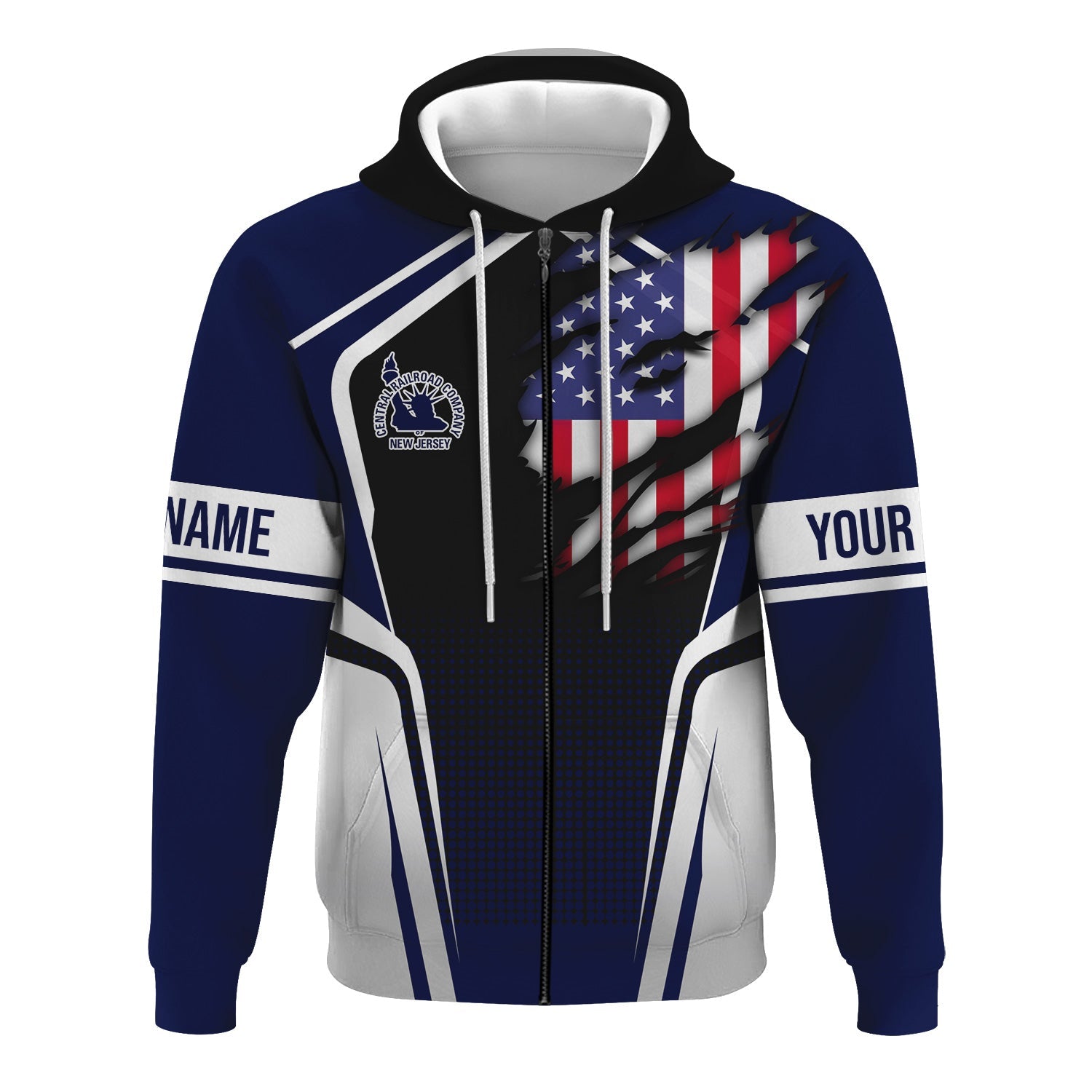 Railspirit Personalized CNJ Jersey Central Railroad Hoodie American Eagle Vintage Train Zip Up Hoodie