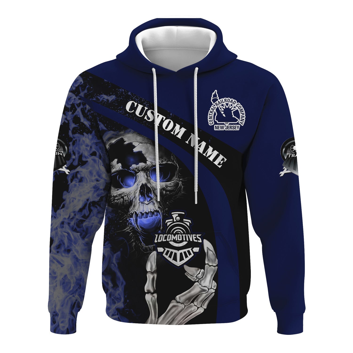 Railspirit Personalized Jersey Central Railroad Hoodie Flame Skull Design CNJ Train Zip Up Hoodie for Locomotive Fans