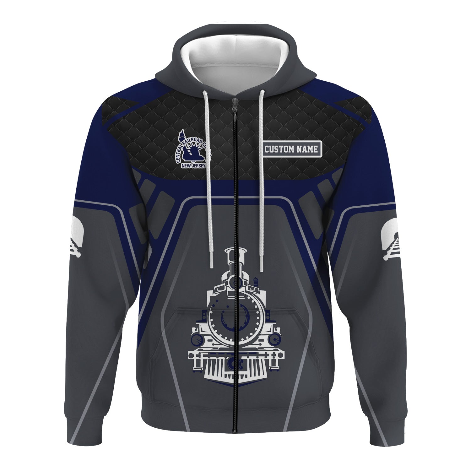 Railspirit Personalized Jersey Central Railroad Hoodie Steam Locomotive Engine Graphic CNJ Train Zip Up Hoodie All Over Print