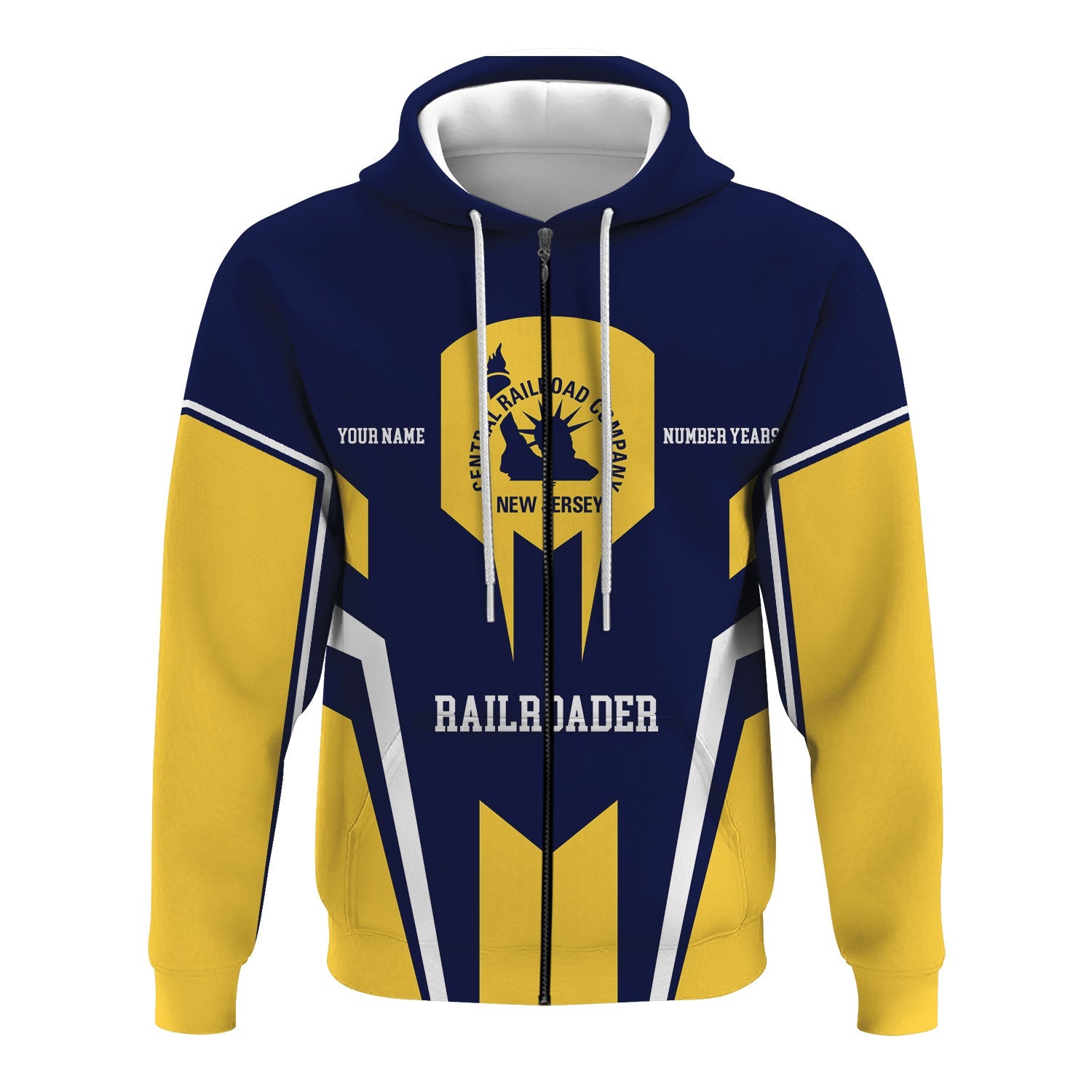 Railspirit Personalized CNJ Jersey Central Railroad Hoodie Custom Year Railroader Zip Up Hoodie Gift Idea For Train Lover