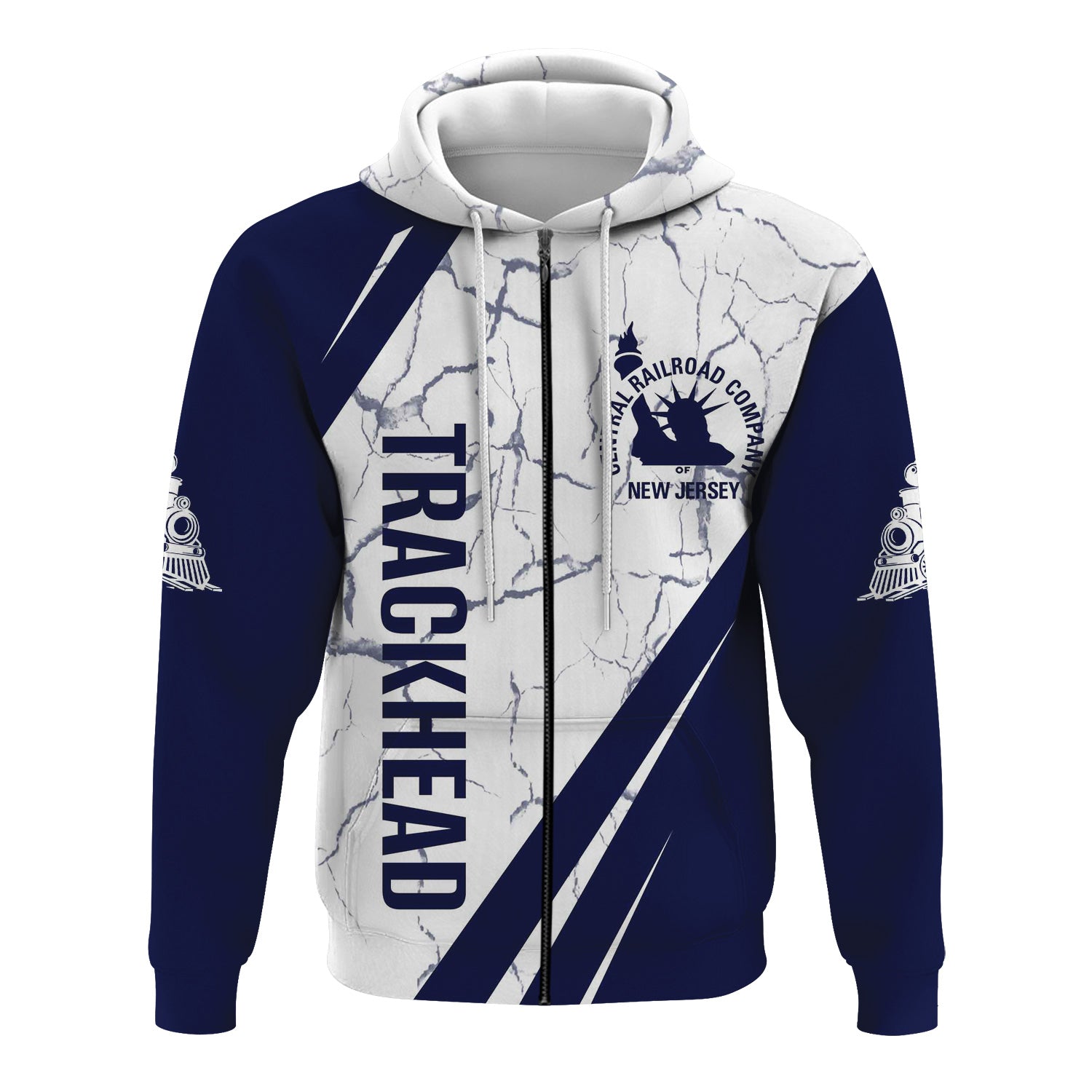 Railspirit Personalized Jersey Central Railroad Hoodie Crackle Texture Style CNJ Train Zip Up Hoodie For Trackhead