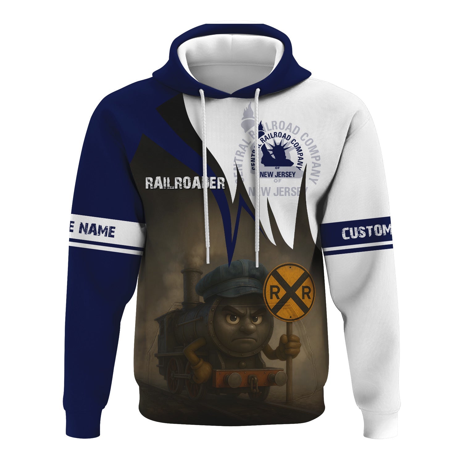 Railspirit Personalized CNJ Jersey Central Railroad Hoodie Angry Train Hoodie Gift Idea For Train Lover