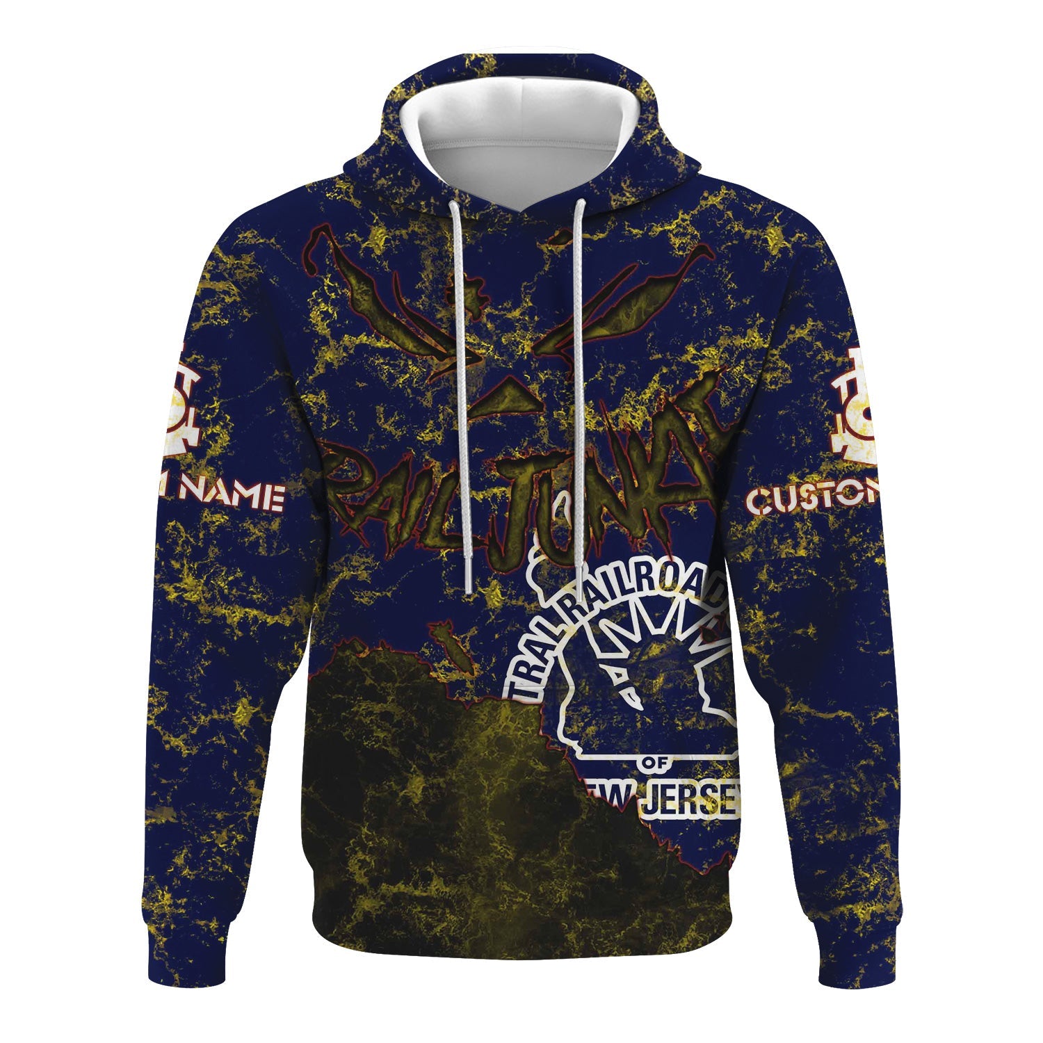 Railspirit Personalized Jersey Central Railroad Hoodie Torn Graphic Style CNJ Train Zip Up Hoodie For Rail Junkie