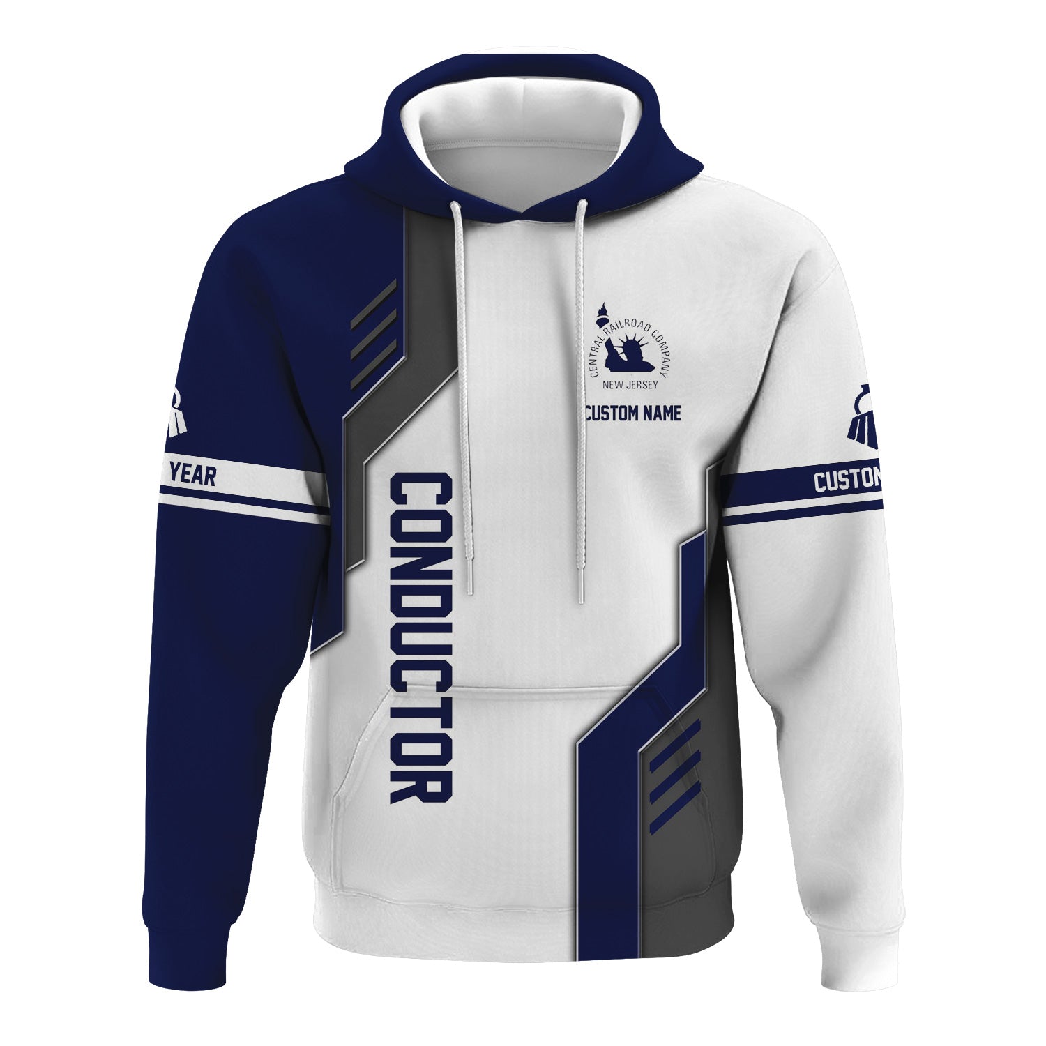 Railspirit Personalized Jersey Central Railroad Hoodie Unique Railway Style with Custom Job CNJ Train Zip Up Hoodie