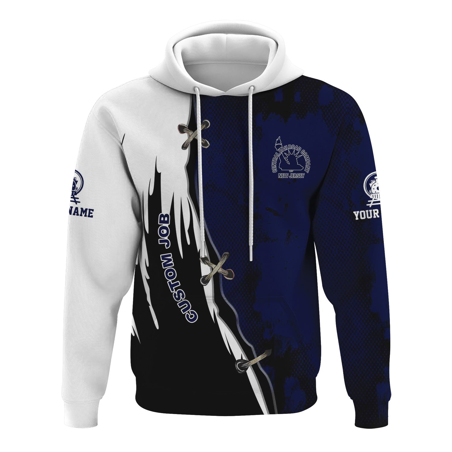 Railspirit Personalized Jersey Central Railroad Hoodie Retro Stitches Design with Custom Position CNJ Train Zip Up Hoodie