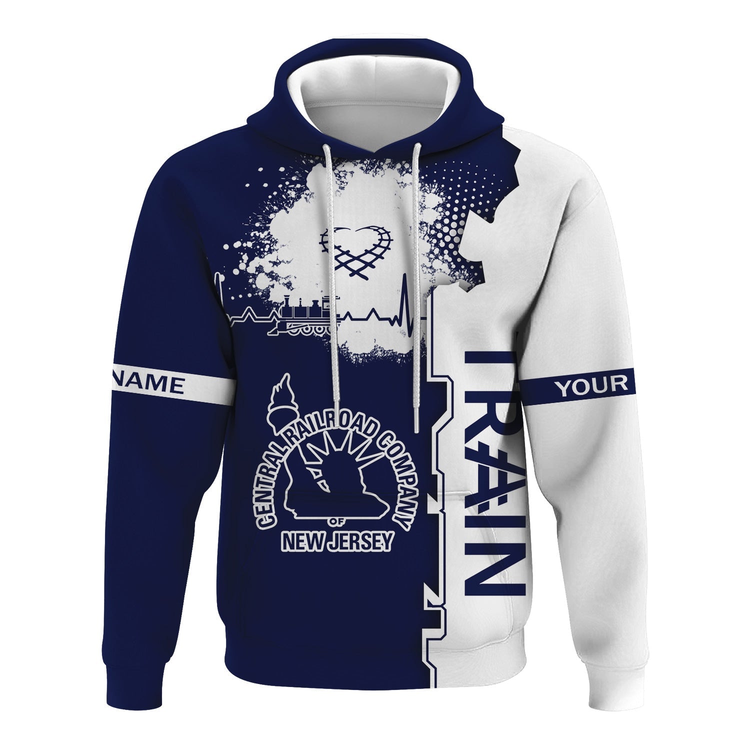 Railspirit Personalized CNJ Jersey Central Railroad Hoodie Engine Heartbeat and Track Love Style Zip Up Hoodie Gift Idea For Train Lovers
