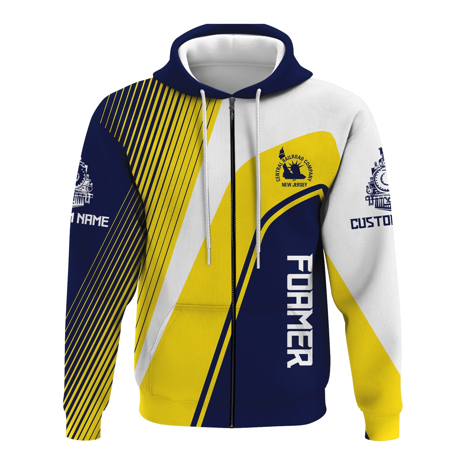 Railspirit Personalized Jersey Central Railroad Hoodie Vibrant Striking Style CNJ Zip Up Hoodie For Rail Enthusiasts