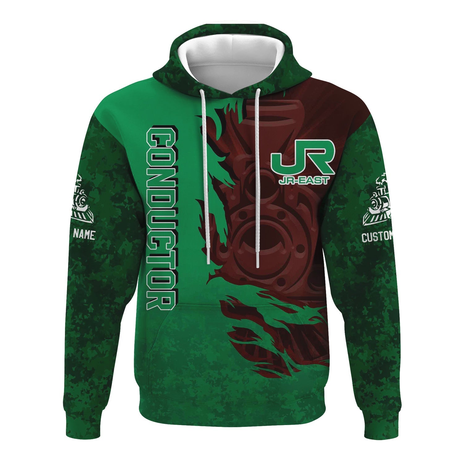 Railspirit Personalized East Japan Railway Hoodie Blazing Style with Custom Position JR-EAST Train Zip Up Hoodie