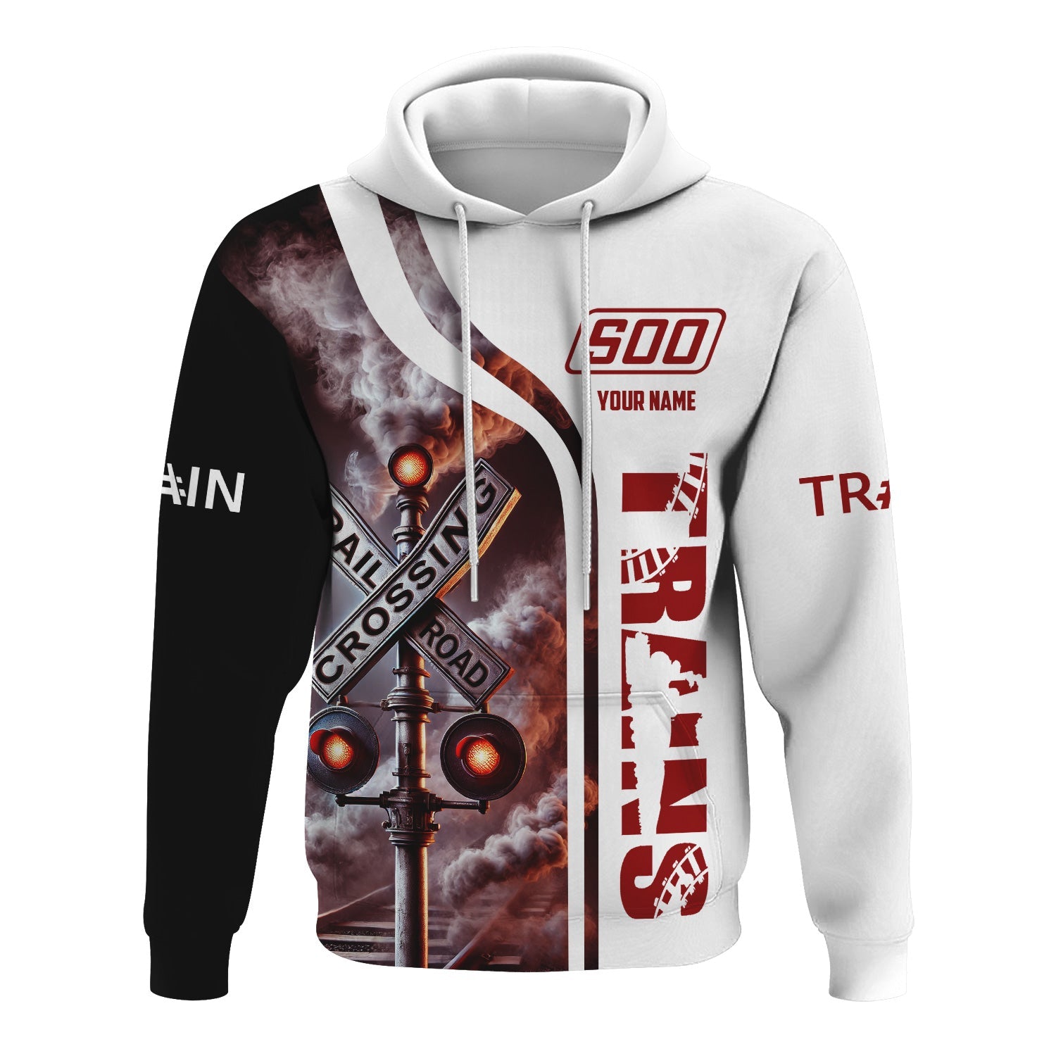 Railspirit Custom Name Soo Line Railroad Hoodie Railroad Crossing Sign Printed Zip Hoodie