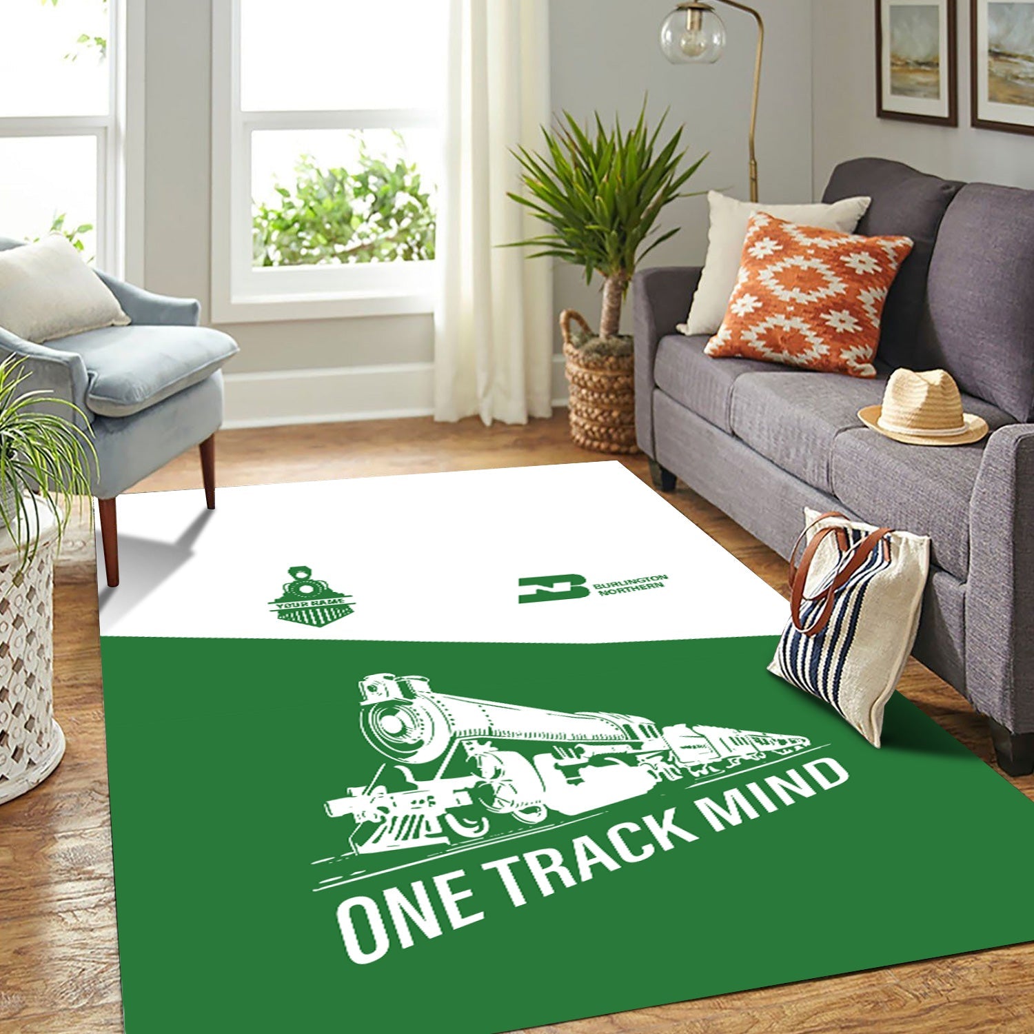 Railspirit Personalized Burlington Northern Railroad Area Rug One Track Mind Train Rug Gift Idea For Train Lover