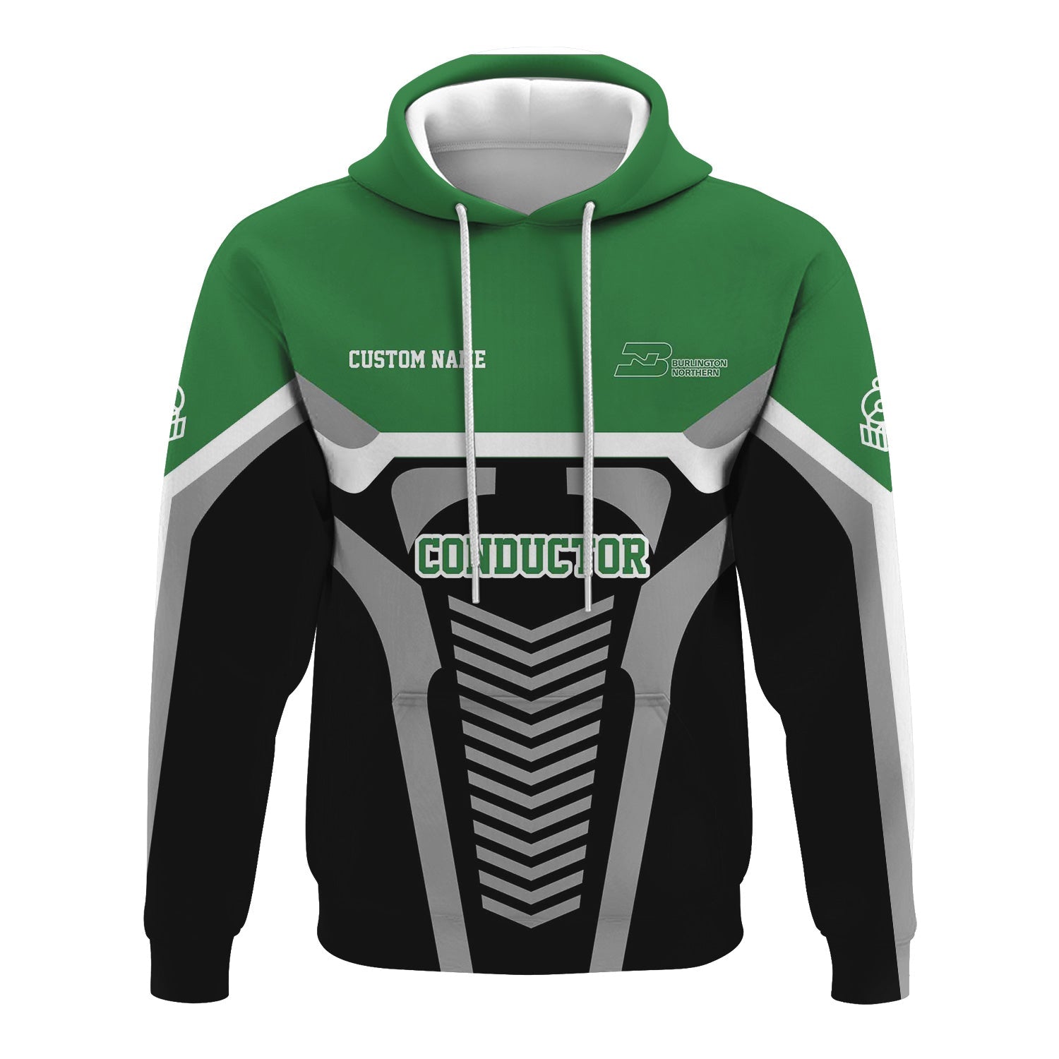 Railspirit Personalized Burlington Northern Railroad Hoodie Track-Inspired with Custom Job Position Train Zip Up Hoodie