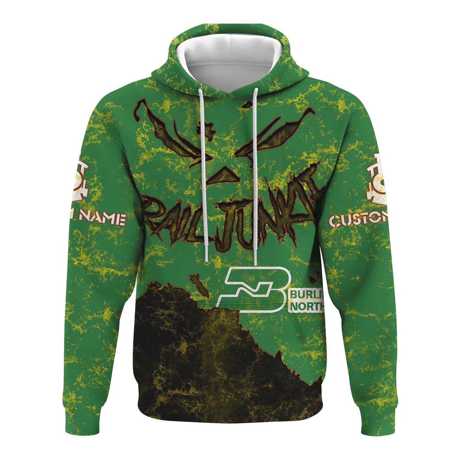 Railspirit Personalized Burlington Northern Railroad Hoodie Torn Graphic Style Train Zip Up Hoodie For Rail Junkie