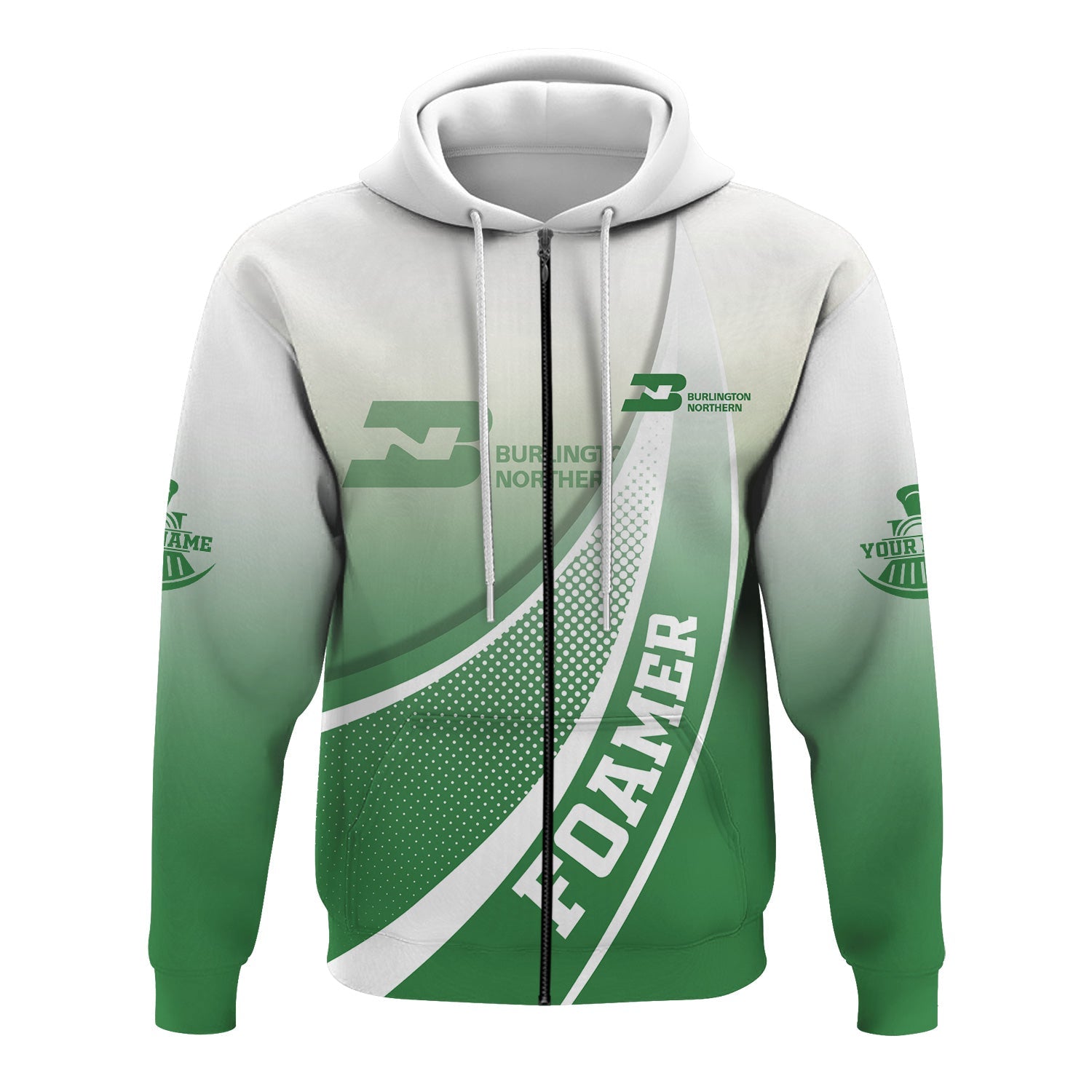 Railspirit Personalized Burlington Northern Railroad Hoodie Railway-Themed Style Zip Up Hoodie Gift Idea For Trainspotter