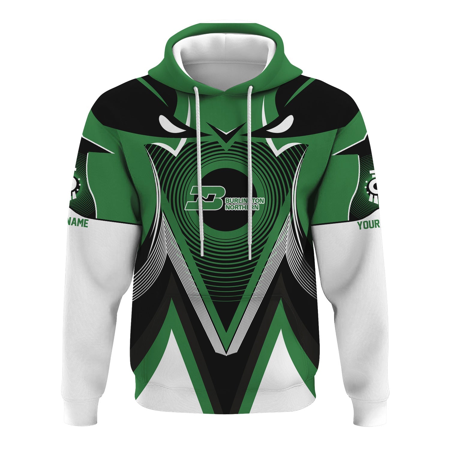 Railspirit Personalized Burlington Northern Railroad Hoodie Vibrant Graphic Pattern Zip Up Hoodie For Train Enthusiasts