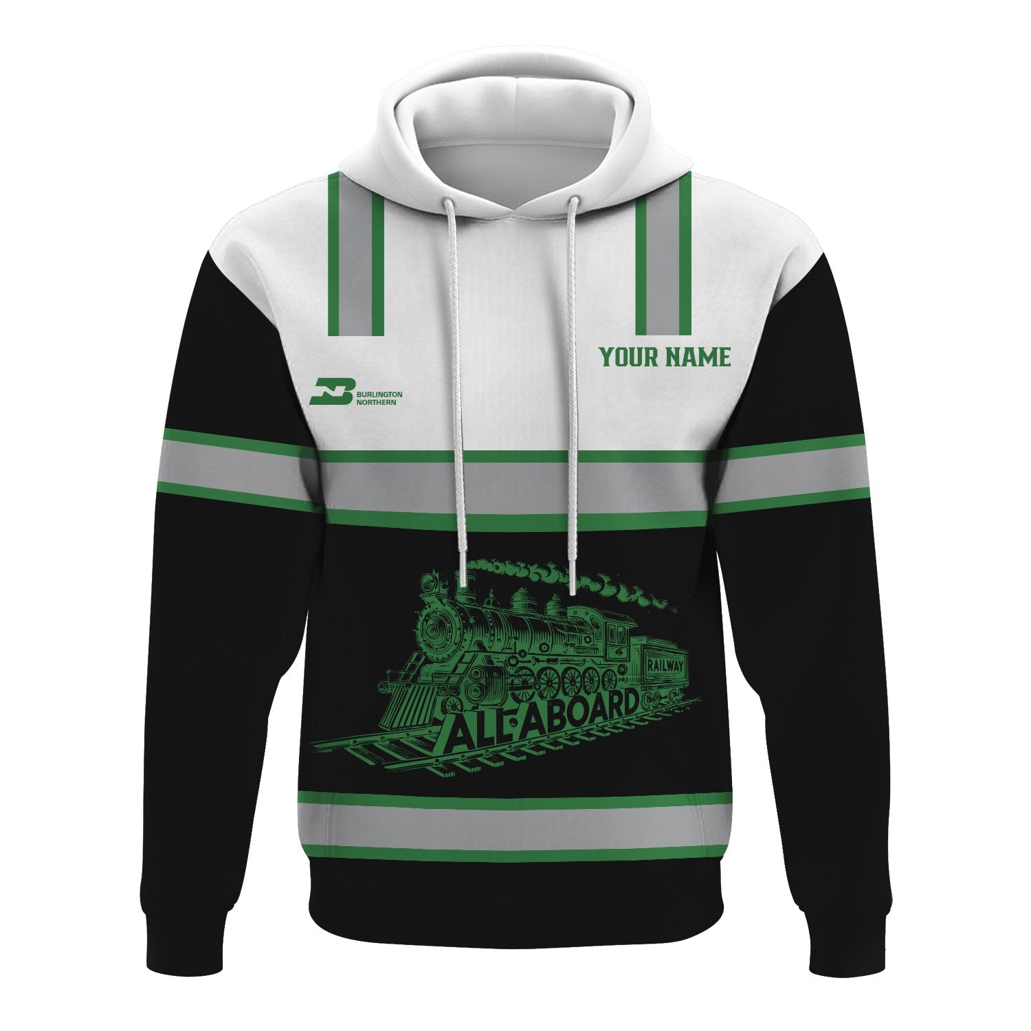 Railspirit Custom Name Burlington Northern Railroad Hoodie Eat Train Sleep Repeat Printed Train Zip Hoodie