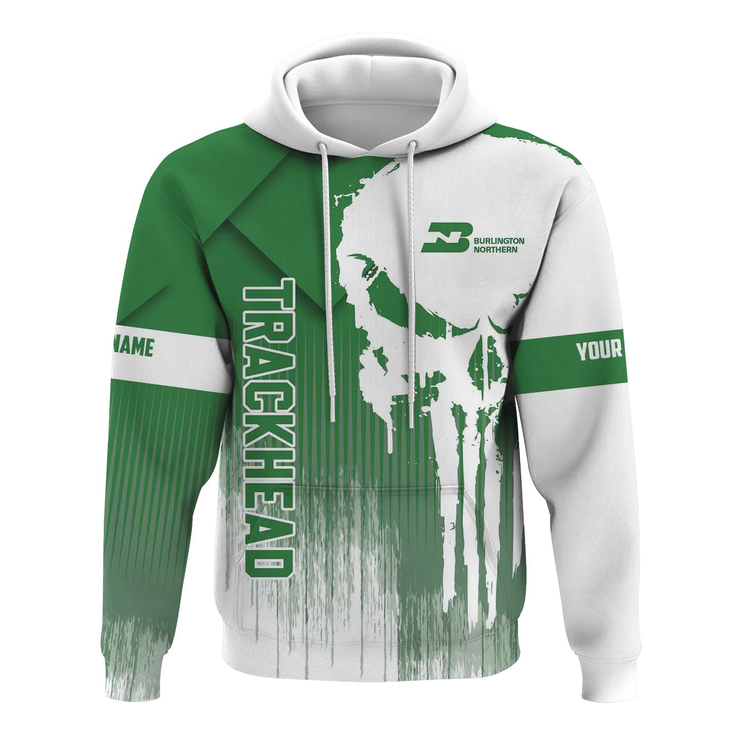 Railspirit Personalized Burlington Northern Railroad Hoodie Skull Design with Custom Job Train Zip Up Hoodie for Trackhead Crew