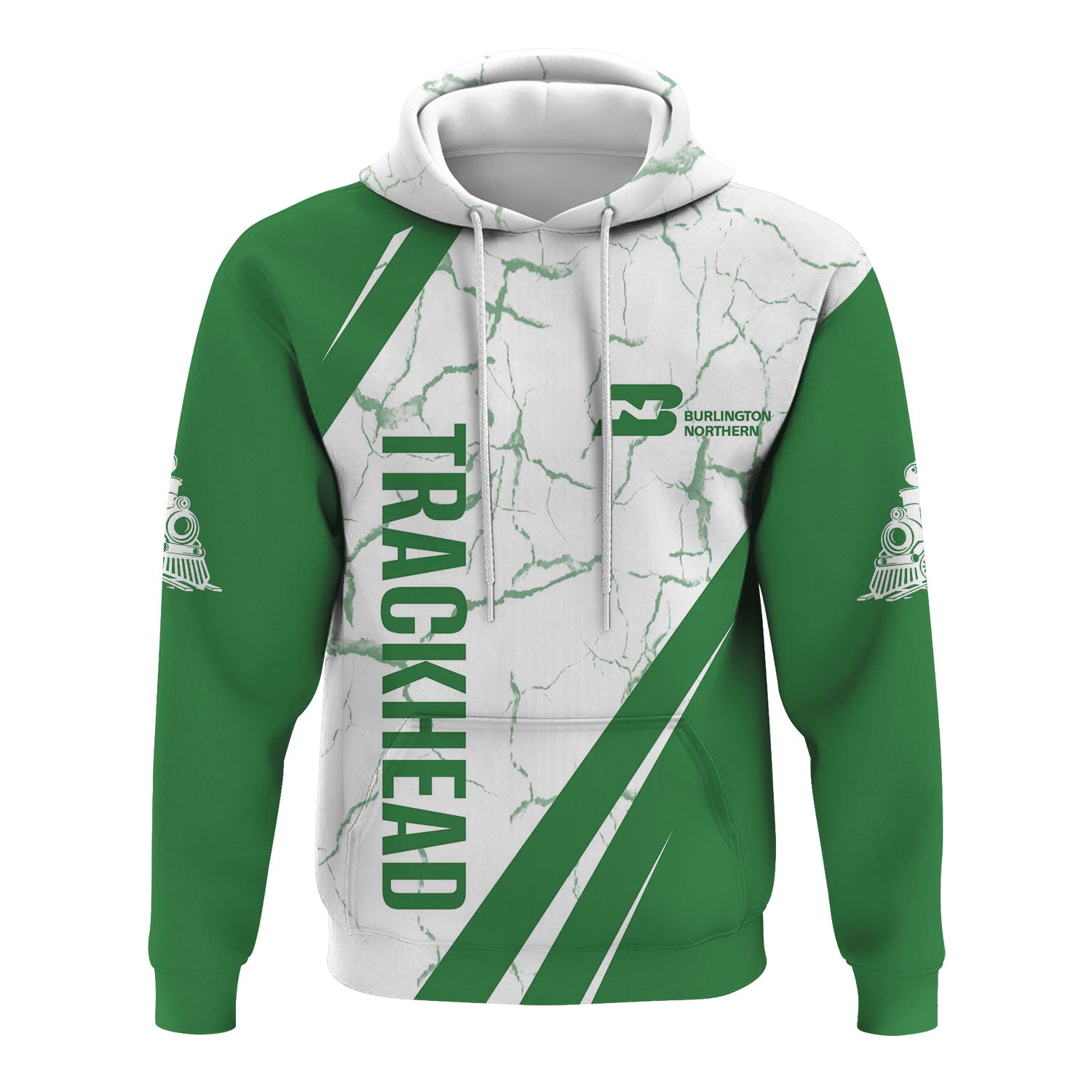 Railspirit Personalized Burlington Northern Railroad Hoodie Crackle Texture Style Train Zip Up Hoodie For Trackhead