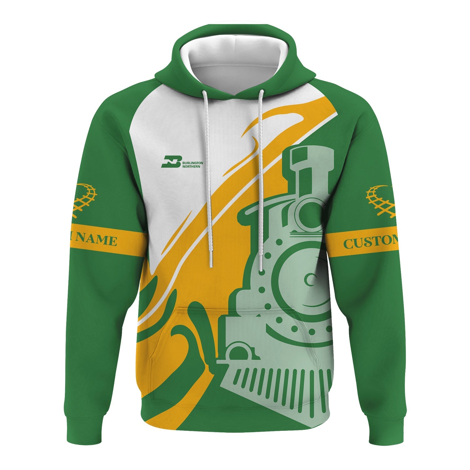 Railspirit Personalized Burlington Northern Railroad Hoodie Flame-Inspired Style Zip Up Hoodie Gift Idea For Train Lovers