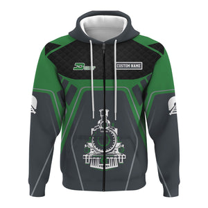 Railspirit Personalized Burlington Northern Railroad Hoodie Steam Locomotive Engine Graphic Train Zip Up Hoodie All Over Print