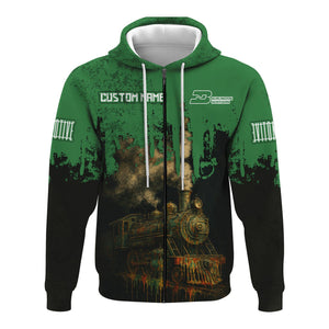 Railspirit Personalized Burlington Northern Railroad Hoodie Vintage Train Art Style Zip Up Hoodie For Locomotive Fans
