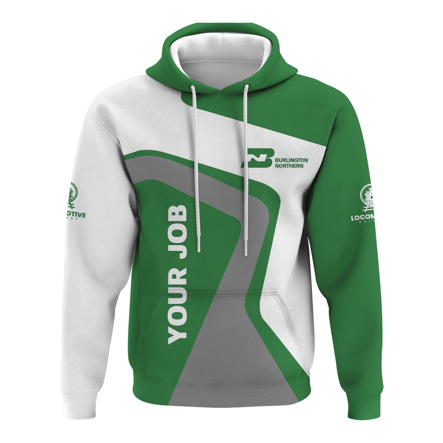 Railspirit Personalized Burlington Northern Railroad Hoodie Unique Design with Custom Job Position Train Zip Up Hoodie