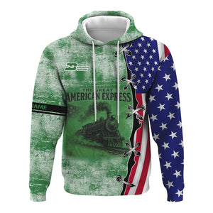 Railspirit Personalized Burlington Northern Railroad Hoodie Retro American Express Train With USA Flag Zip Up Hoodie