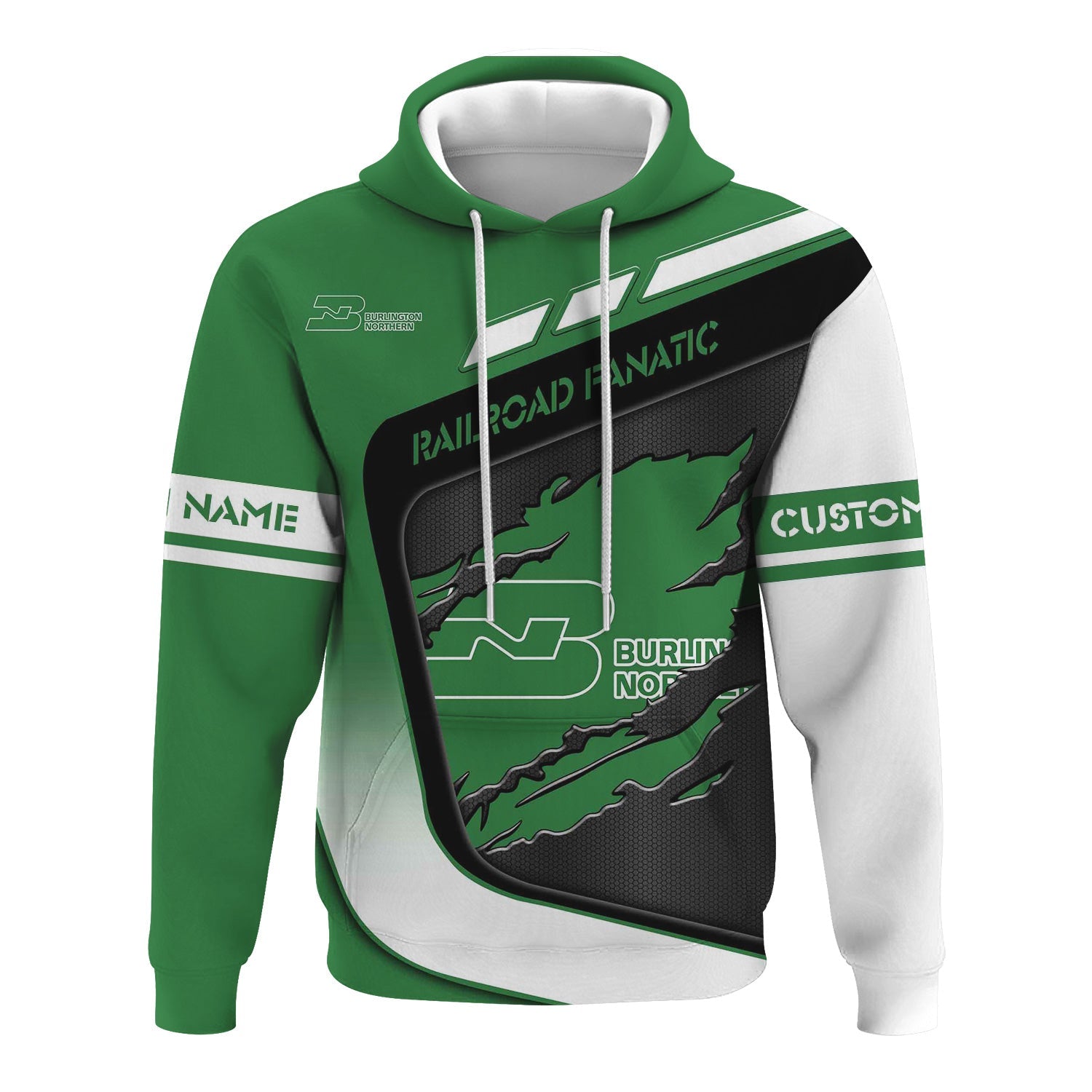 Railspirit Personalized Burlington Northern Railroad Hoodie Ripped Texture Style Train Zip Up Hoodie For Railroad Fanatic