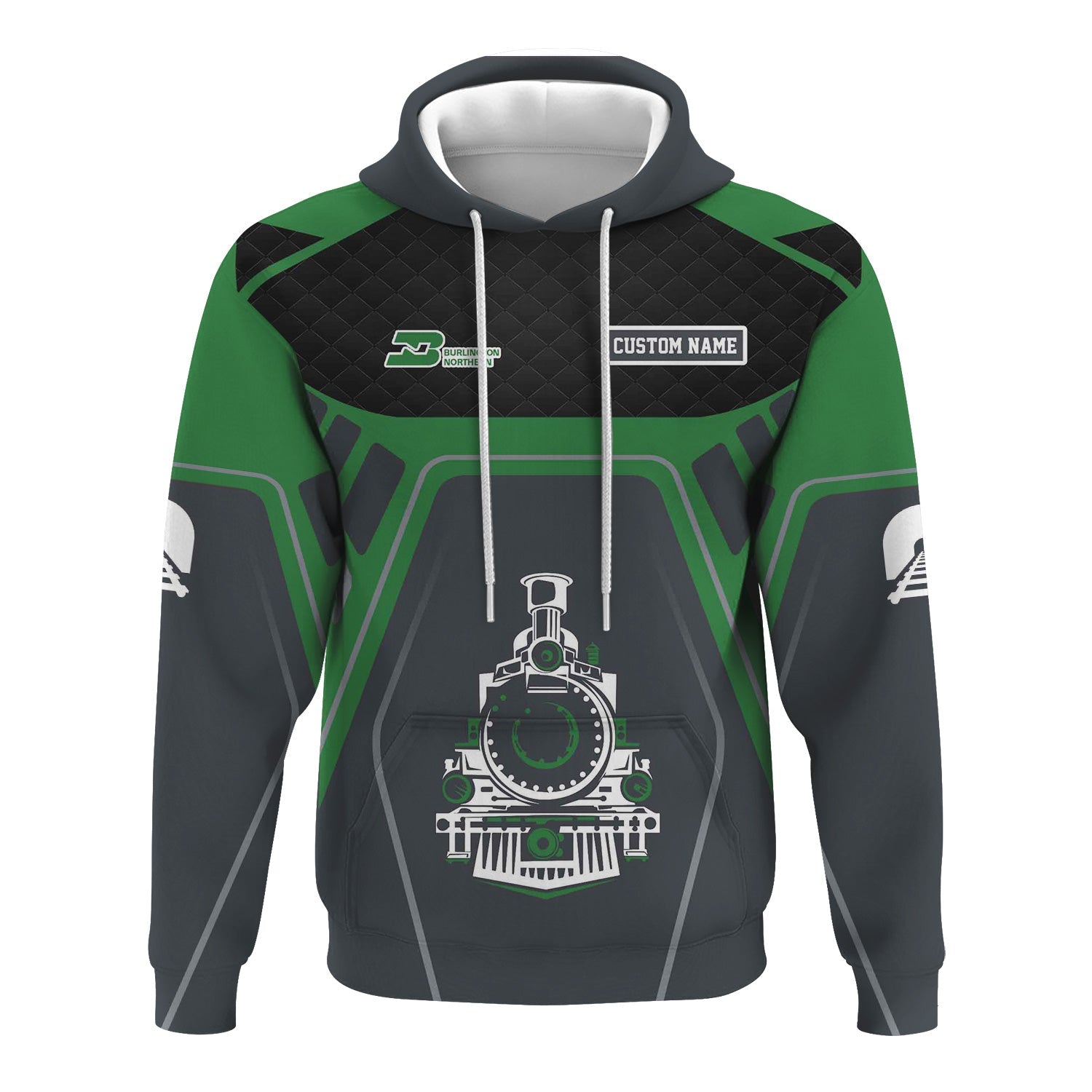 Railspirit Personalized Burlington Northern Railroad Hoodie Steam Locomotive Engine Graphic Train Zip Up Hoodie All Over Print