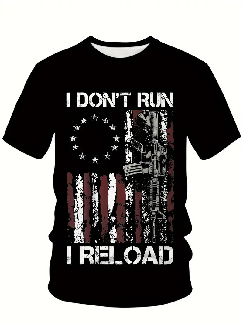 I Don't Run I Reload T Shirt US Flag Black Shirt All Over Print