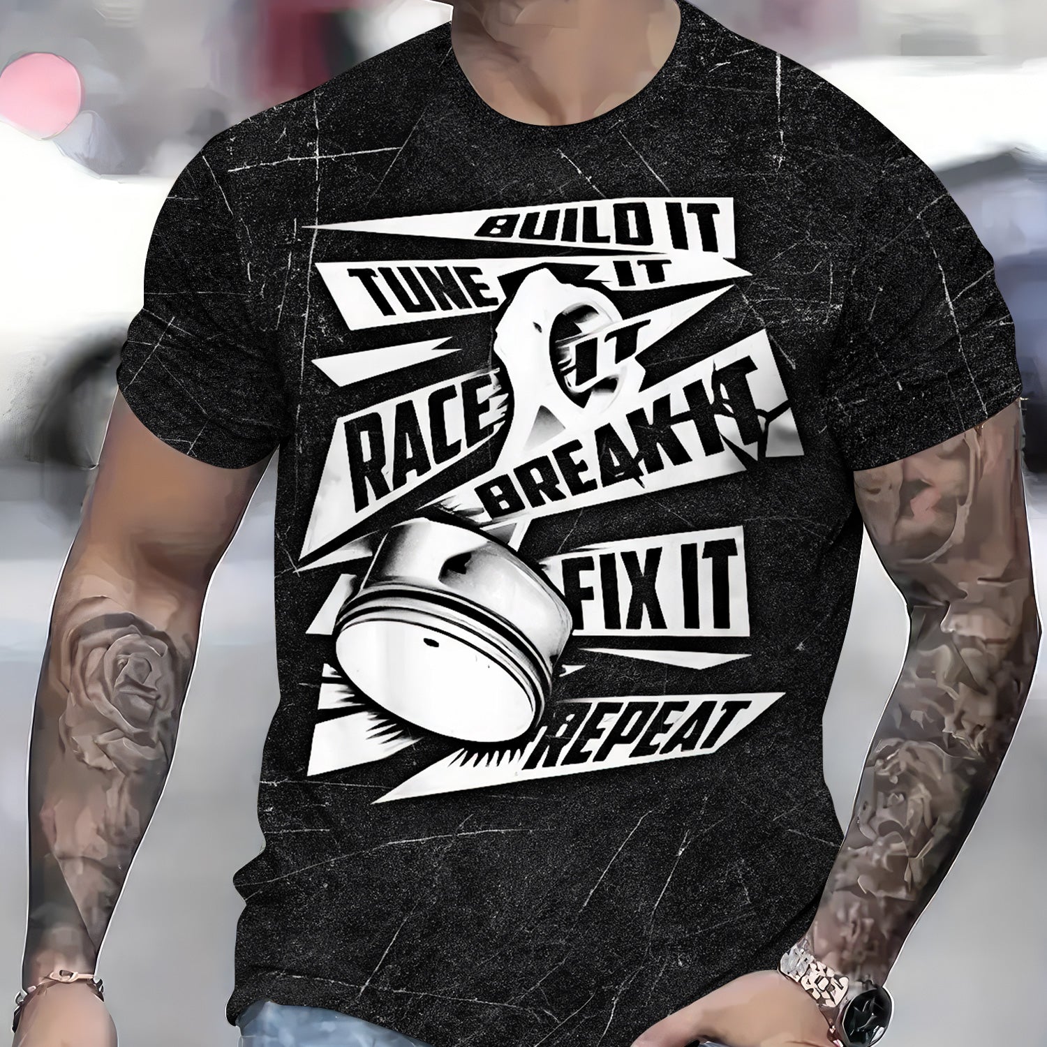 Funny Car Racing T Shirt Build It Tune It Race It Break It Fix It Repeat Piston Auto Repair Tee Mechanic Garage Workwear Gift for Men