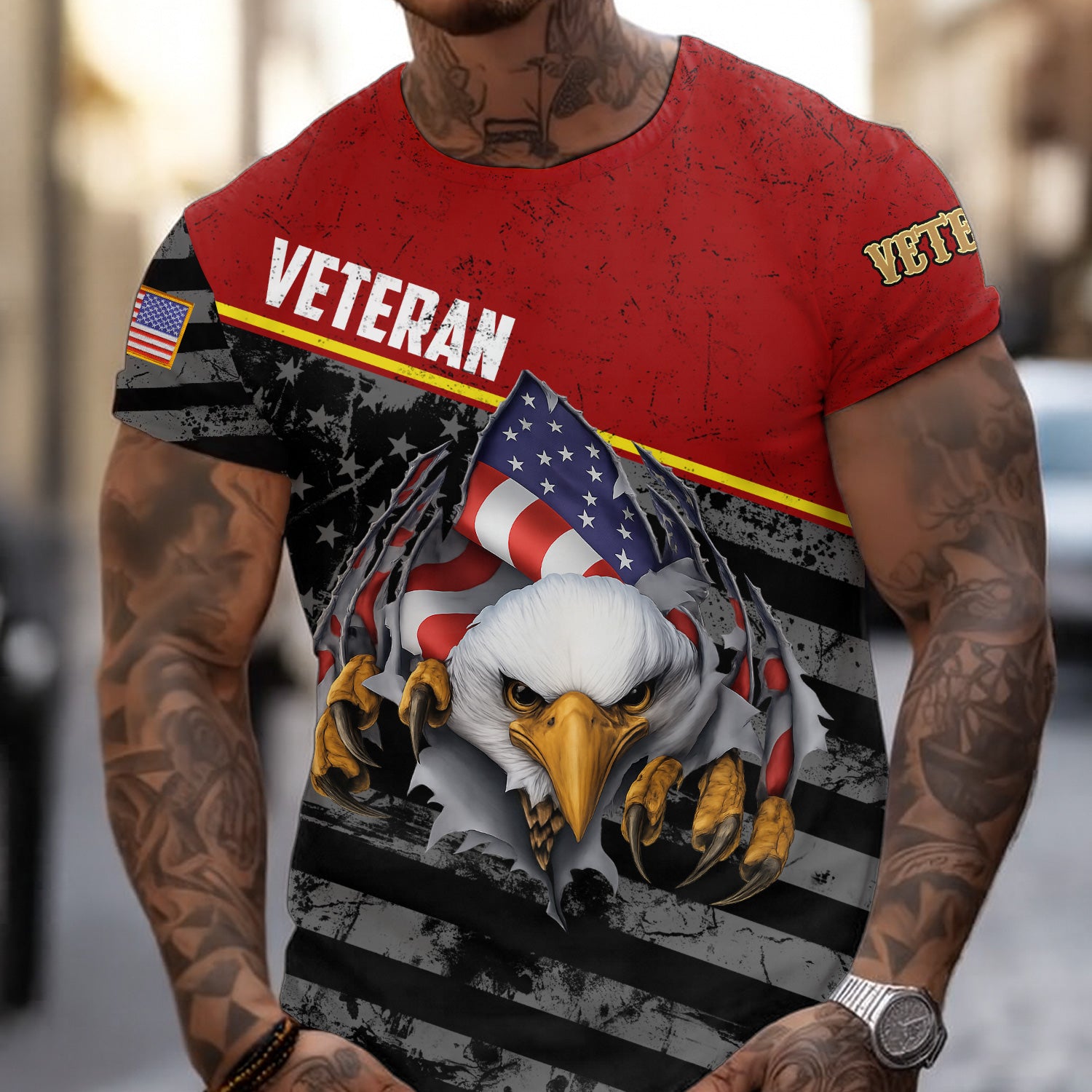 Veteran Shirt, Patriotic American Flag Eagle Shirt, Military Veteran Gift for Men, USA Army Navy Air Force Pride Graphic Tee