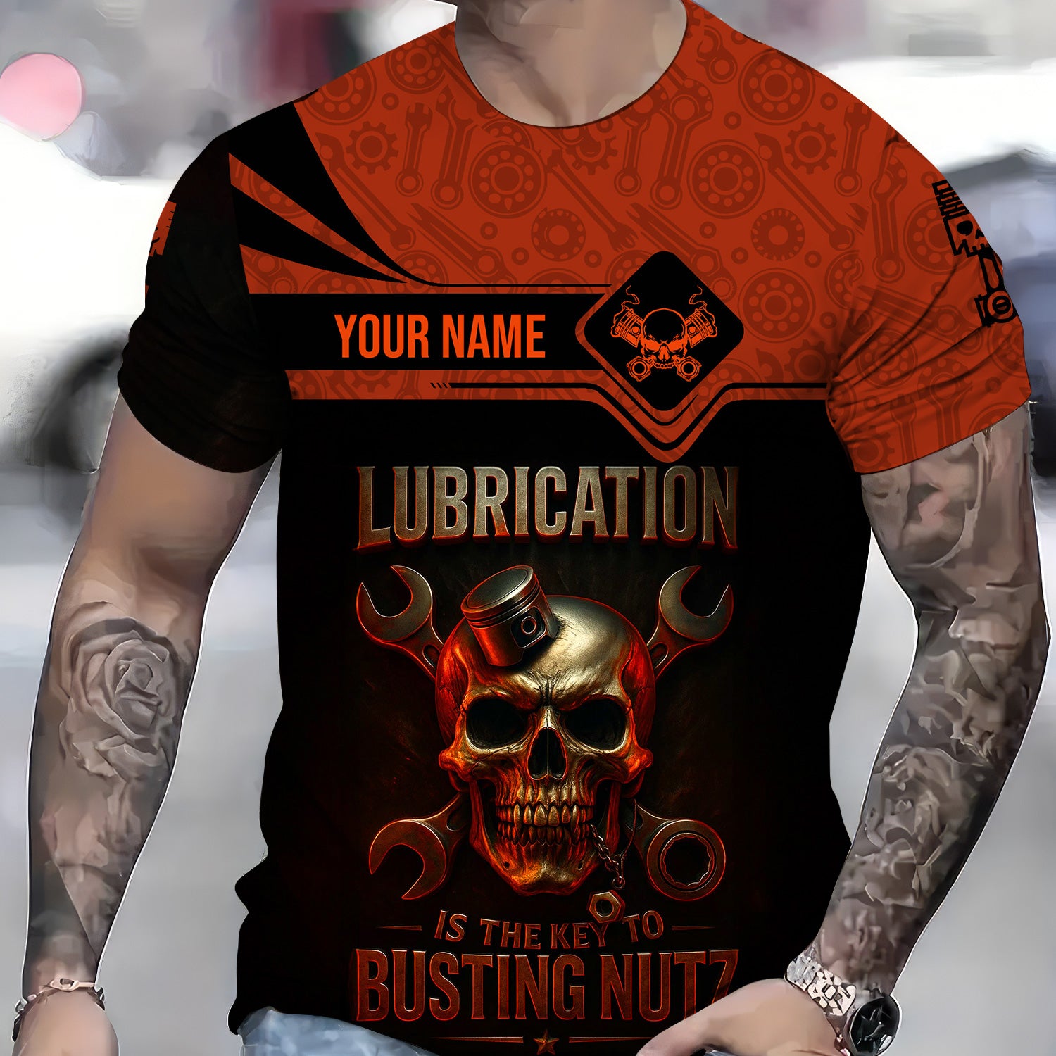 Personalized Mechanic Shirt, Lubrication Is The Key To Busting Nutz, Skull and Wrenches Design, Gift For Men