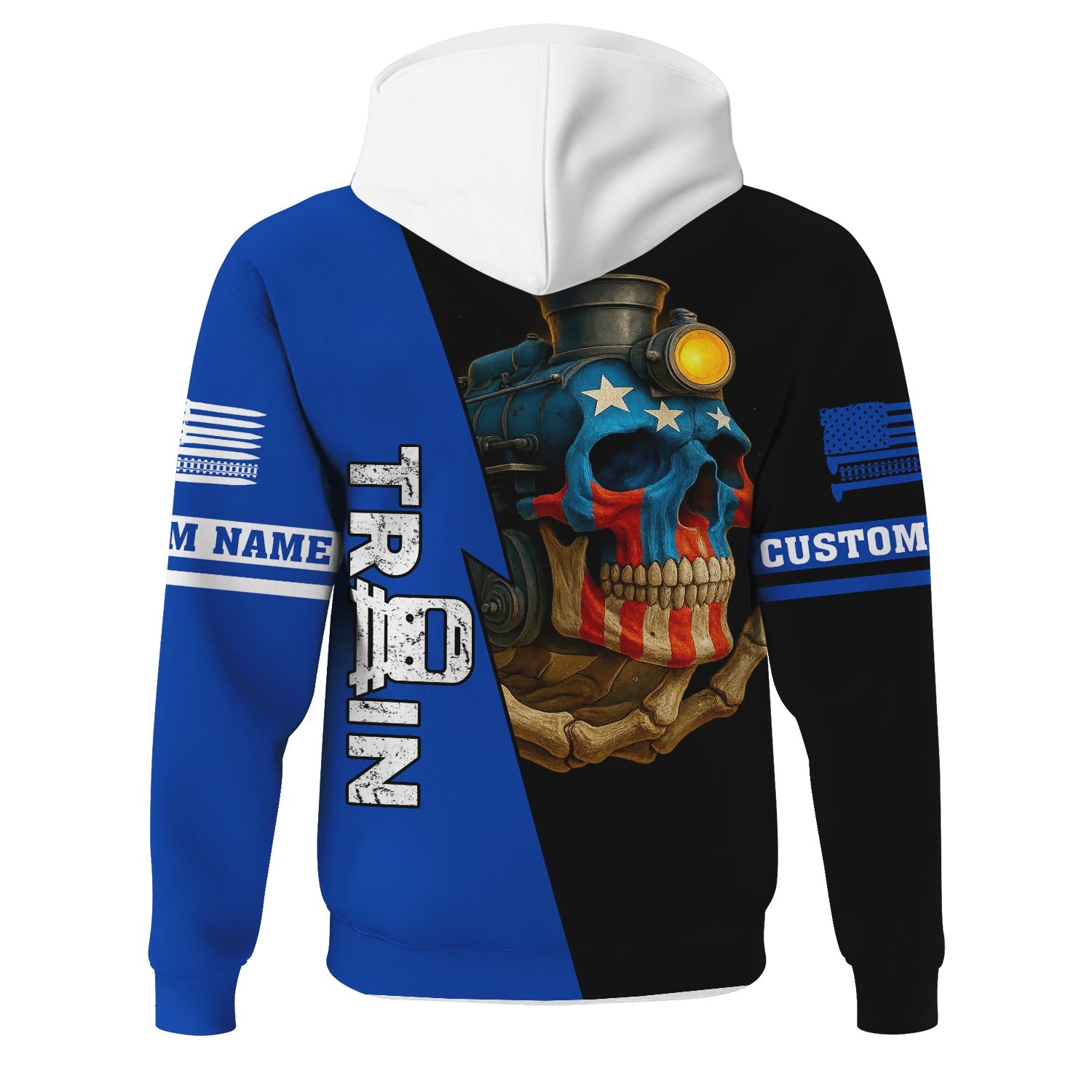 Railspirit Personalized Long Island Railroad Hoodie Train Skull American Flag Zip Up Hoodie All Over Print