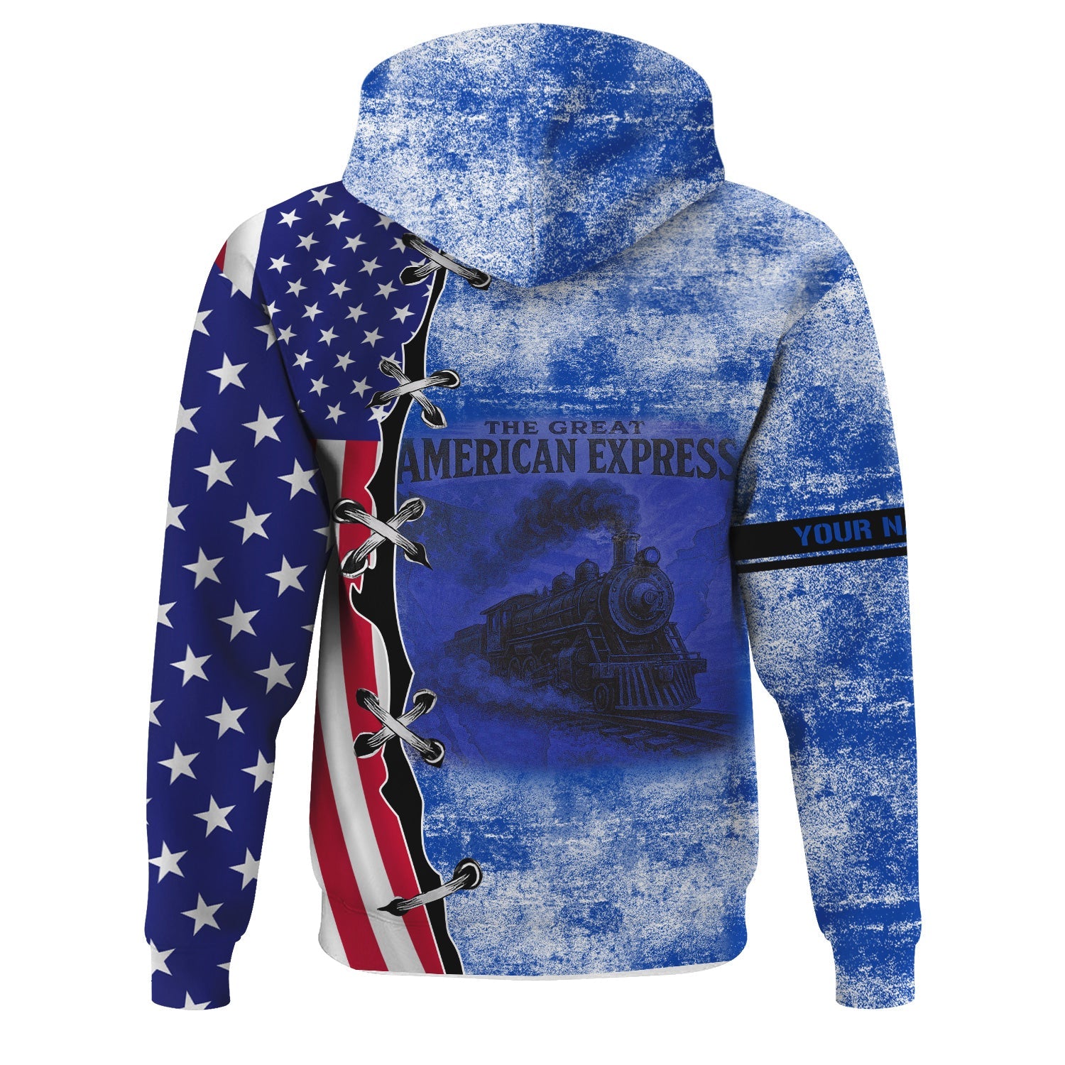 Railspirit Personalized Long Island Railroad Hoodie Retro American Express Train With USA Flag Zip Up Hoodie